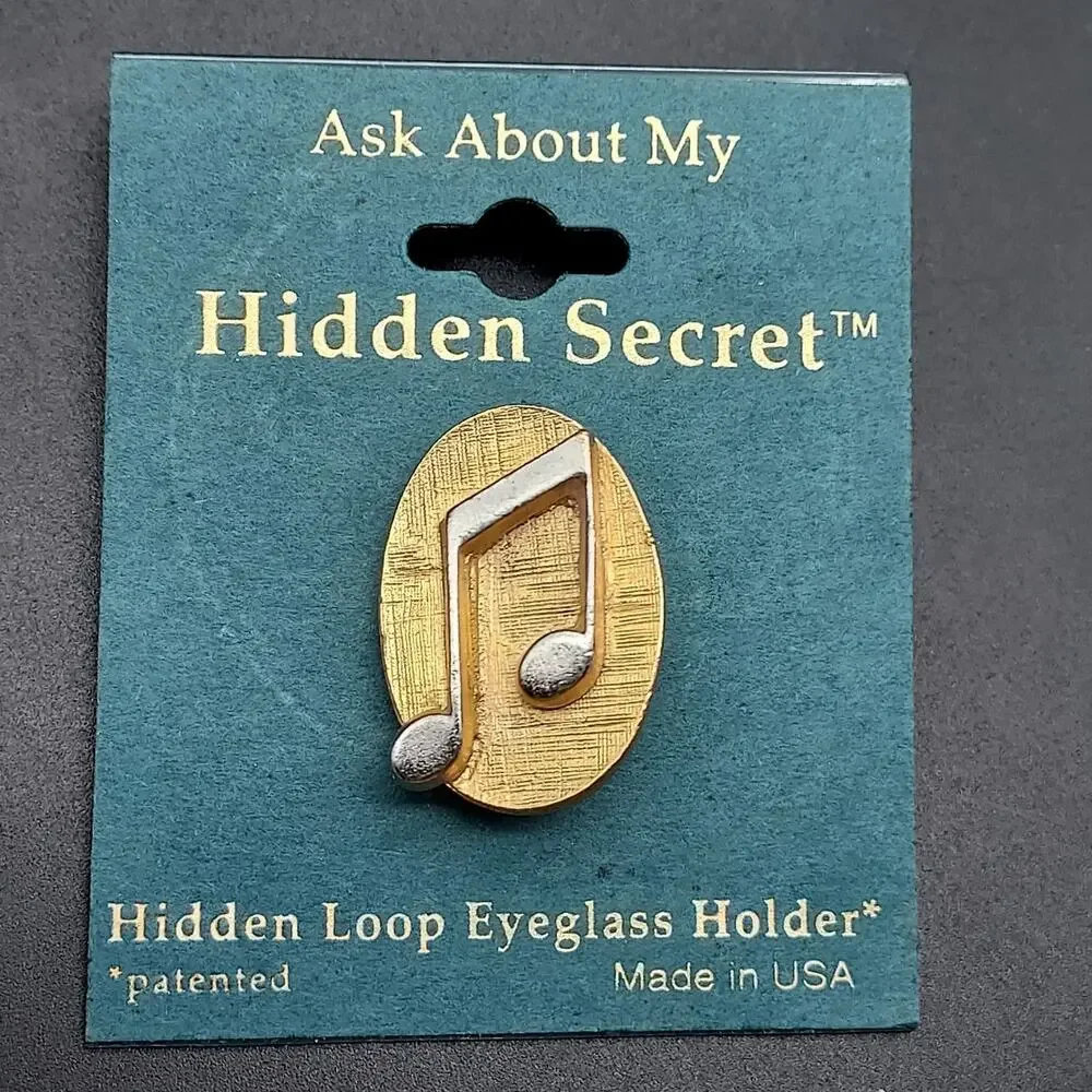 Music Note Brooch Pin Vintage New Old Stock Hidden Eye Glass/Badge/ID Holder